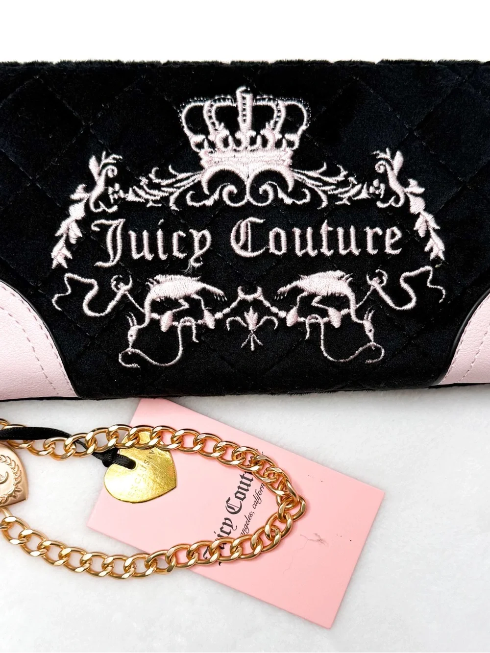 NWT Juicy Couture Black Velour Quilted Zip Wallet Y2K